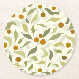 オレンジ色の果実葉とクリームのパターン。 ラウンドペーパーコースター