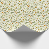 オレンジ色の果実葉とクリームのパターン。 ラッピングペーパー (角)