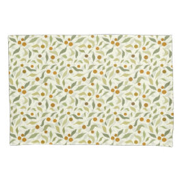 オレンジ色の果実葉とクリームのパターン。 枕カバー