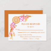 オレンジ色の果実黄色の結婚花 出欠カード (正面/裏面)