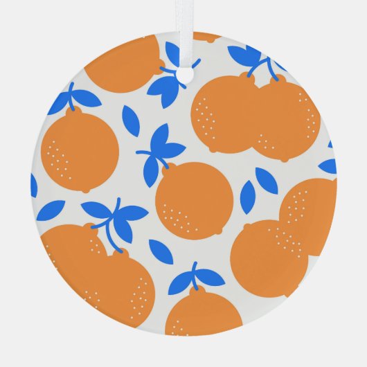 オレンジ色の果実:絶妙な青の曲がったパターン。 ガラスオーナメント (裏面)