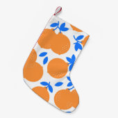 オレンジ色の果実:絶妙な青の曲がったパターン。 スモールクリスマスストッキング (正面 (吊り時))