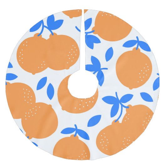 オレンジ色の果実:絶妙な青の曲がったパターン。 ブラッシュドポリエステルツリースカート (正面)