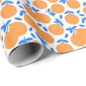 オレンジ色の果実：絶妙な青の曲がったパターン。 ラッピングペーパー (ロールコーナー)