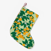 オレンジ色の果実:緑のヴィンテージパターン。 スモールクリスマスストッキング (正面 (吊り時))