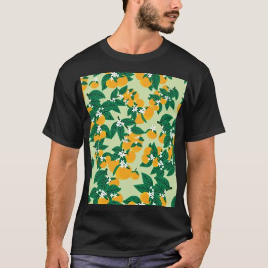 オレンジ色の果実:緑のヴィンテージパターン。 Tシャツ (正面)