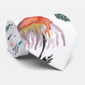 オレンジ色の枝付き花水彩パターン ネクタイ (ロール)