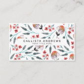 オレンジ色の枝付き花水彩パターン 名刺 (正面)