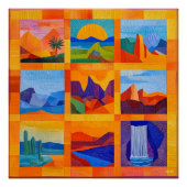 オレンジ色の枠を持つ砂漠のアートグリッド – ジオメトカラフルリ ポスター (正面)