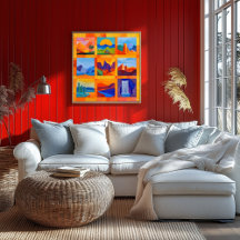 オレンジ色の枠を持つ砂漠のアートグリッド – ジオメトカラフルリ