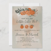 オレンジ色の柑橘グリーン小さな天使 性別発表 招待状 (正面)