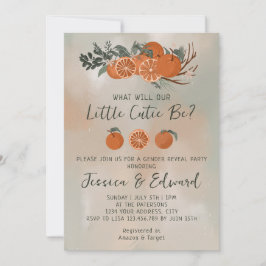 オレンジ色の柑橘グリーン小さな天使 性別発表 招待状