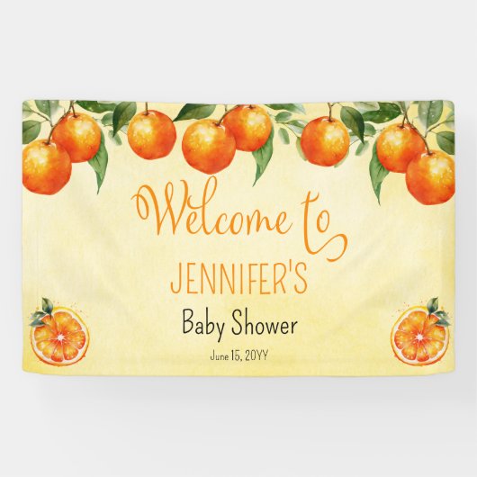オレンジ色の柑橘系の水彩赤ちゃんシャワーへようこそ 横断幕 (横)