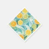 オレンジ色の柑橘類フレッシュレモン & イエローグリーンサマー スタンダードカクテルナプキン (角)