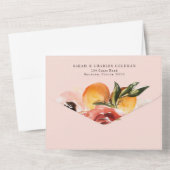 オレンジ色の柑橘 水彩 花緑 結婚式 オールインワン招待状 (裏面)