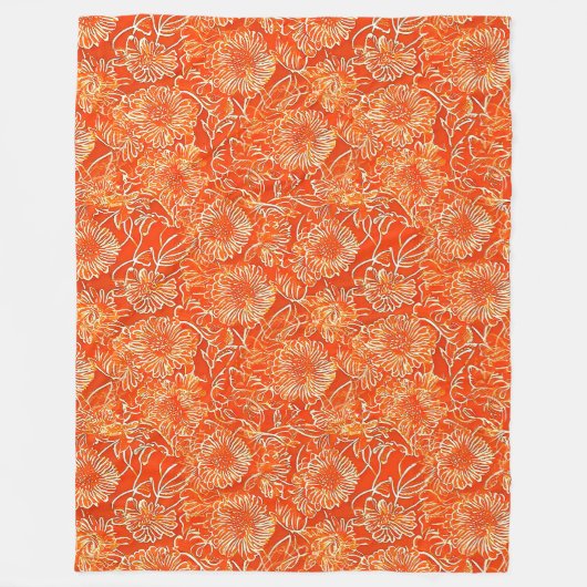 オレンジ色の柔らかい花 フリースブランケット (正面)