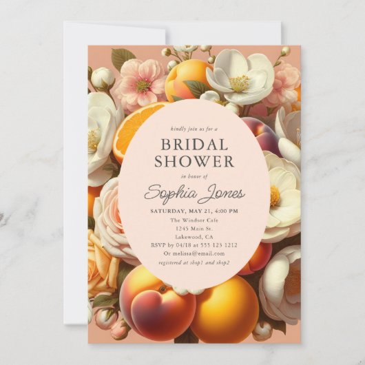 オレンジ色の柔らかな花が咲く ピンクの別荘へのお誘い 招待状 (正面)