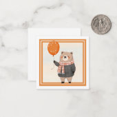 オレンジ色の格子柄のスカーフ付きグレープレイドセーターベア ノートカード (正面/裏面インサイチュ)