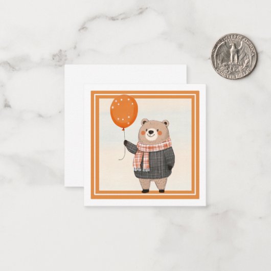 オレンジ色の格子柄のスカーフ付きグレープレイドセーターベア ノートカード (正面/裏面インサイチュ)