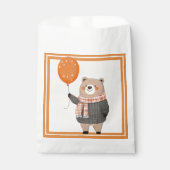 オレンジ色の格子柄のスカーフ付きグレープレイドセーターベア フェイバーバッグ (正面)