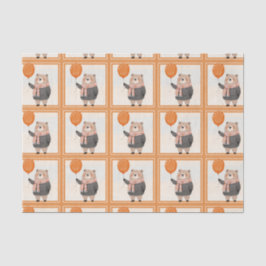 オレンジ色の格子柄のスカーフ付きグレープレイドセーターベア 薄葉紙