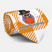 オレンジ色の格子柄のフクロウ – Happy Thanksgiving ネクタイ (ロール)