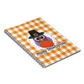オレンジ色の格子柄のフクロウ – Happy Thanksgiving ノートブック (右側)