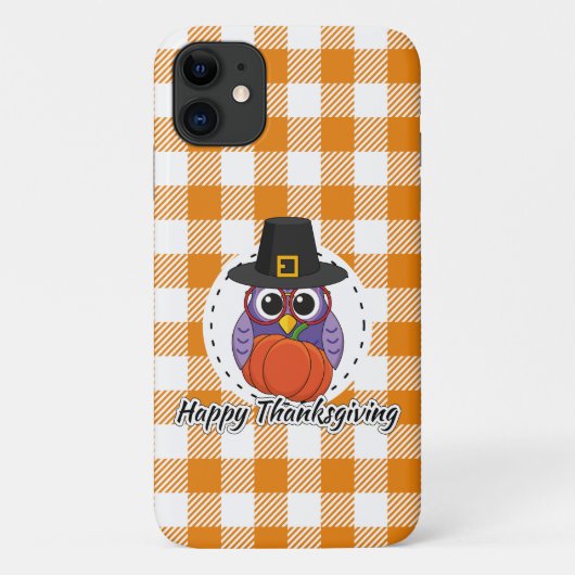 オレンジ色の格子柄のフクロウ – Happy Thanksgiving Case-Mate iPhoneケース (裏面)