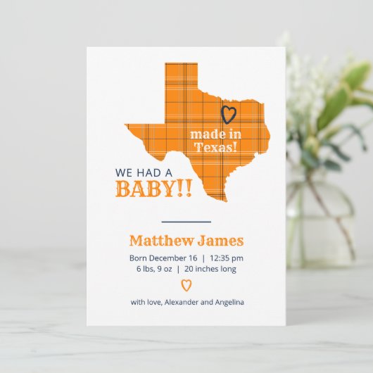 オレンジ色の格子模様がテキサス州縦写真 案内状 (スタンド正面)