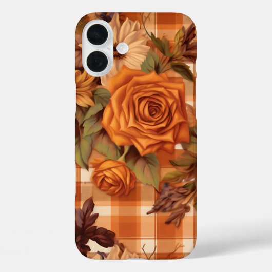 オレンジ色の格子模様と秋花 Case-Mate iPhoneケース (裏面)