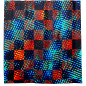 オレンジ色の格子模様は赤く、青く、汚フェイクい シャワーカーテン (正面)