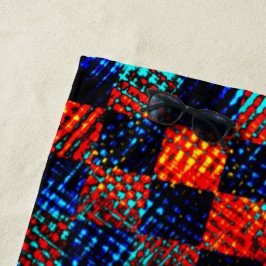 オレンジ色の格子模様は赤く、青く、汚フェイクい ビーチタオル