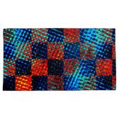 オレンジ色の格子模様は赤く、青く、汚フェイクい 枕カバー (正面右)