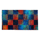 オレンジ色の格子模様は赤く、青く、汚フェイクい 枕カバー (裏面-左)