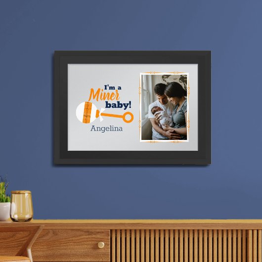 オレンジ色の格子状ラトル鉱夫ベビー写真ポスター ポスター