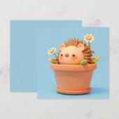 オレンジ色の植木鉢の3D粘土のヤマアラシのポストカード (正面/裏面)