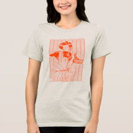 オレンジ色の植物を使ったミニマリストな花の線画アート トライブレンドＴシャツ