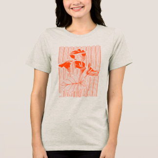 オレンジ色の植物を使ったミニマリストな花の線画アート トライブレンドＴシャツ