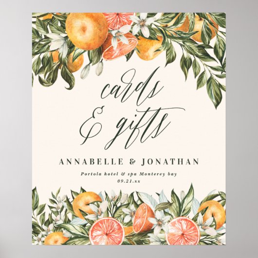 オレンジ色の植物性のモダン素朴なカードの贈り物 ポスター (正面)