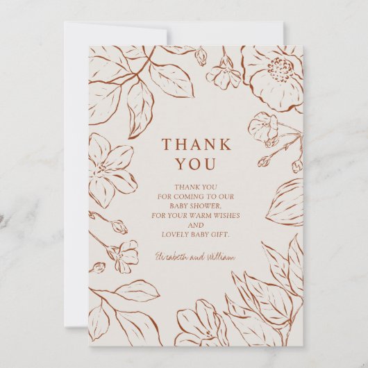 オレンジ色の植物性の赤ちゃんシャワーを燃やしてくれてありがとう サンキューカード (正面)