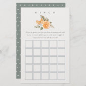 オレンジ色の植物柄の結婚前お茶会ビンゴゲーム (正面/裏面)