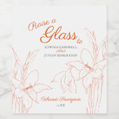 オレンジ色の植物線のアートグラディオ結婚リの ワインラベル (シングルラベル)