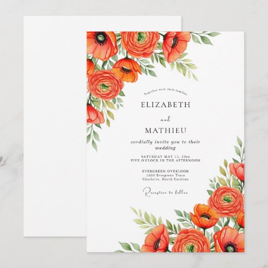 オレンジ色の楽しい牧草地の結婚式 招待状 (正面/裏面)