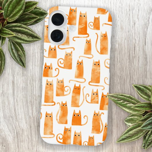 オレンジ色の楽しい猫 iPhone 16ケース