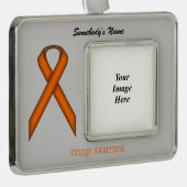 オレンジ色の標準リボンテンプレート(H-O) シルバープレートフレームオーナメント (右)