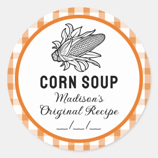 オレンジ色の模様のコーン市松模様にスープ ラウンドシール (正面)