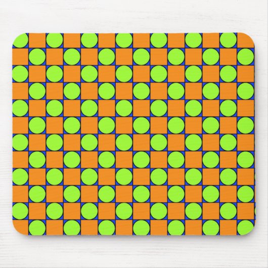 オレンジ色の正方形と緑の円のパターン マウスパッド (正面)