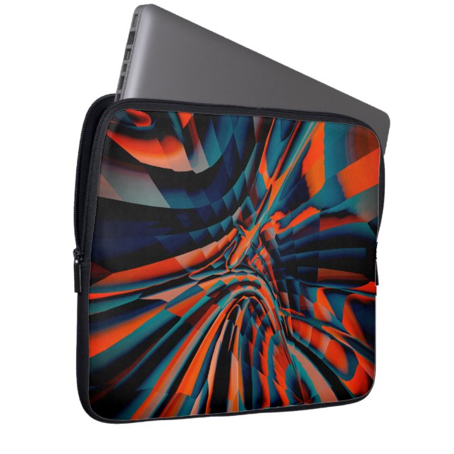 オレンジ色の正方形のスケッチ（ツイスト基体上に整列） ラップトップスリーブ (正面右)