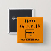 オレンジ色の正方形のビジネスハロウィーンの挨拶 缶バッジ (正面&裏面)