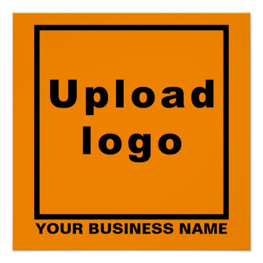 オレンジ色の正方形の光沢にビジネス名とロゴ ポスター (正面)
